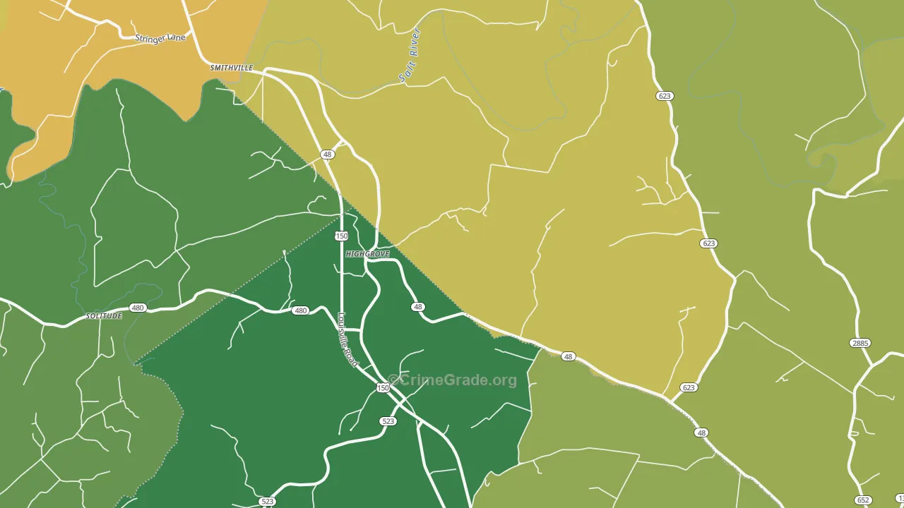 Highgrove, KY Map of Robbery Rates