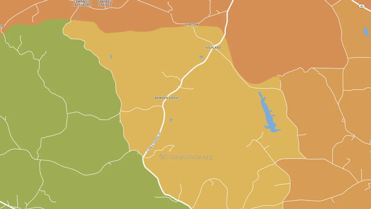 Highland, AL Map of Robbery Rates