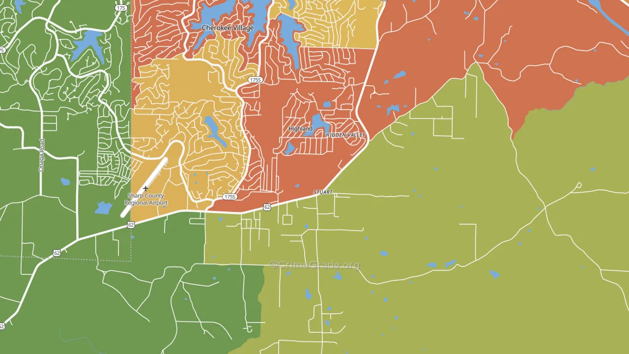 Highland, AR Map of Robbery Rates
