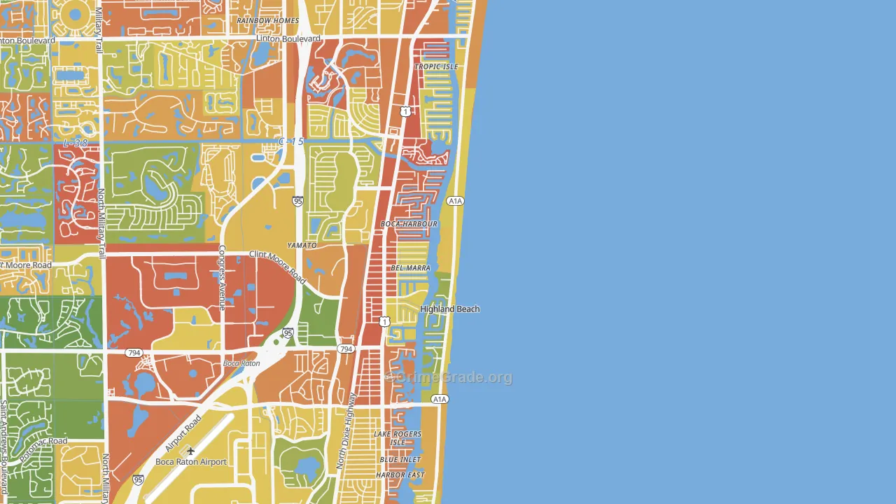 Highland Beach, FL Map of Robbery Rates