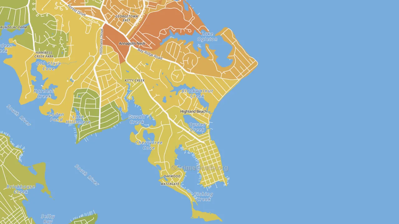 Highland Beach, MD Map of Robbery Rates