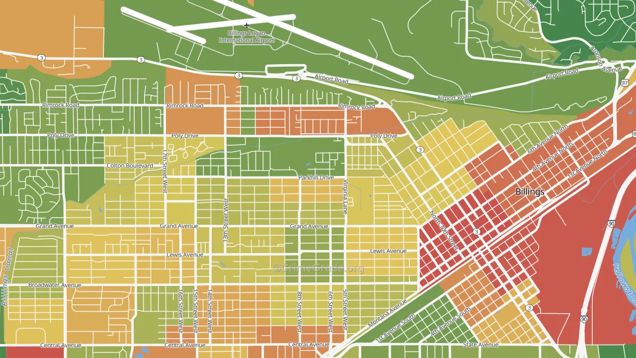 Highland, Billings, MT Map of Robbery Rates