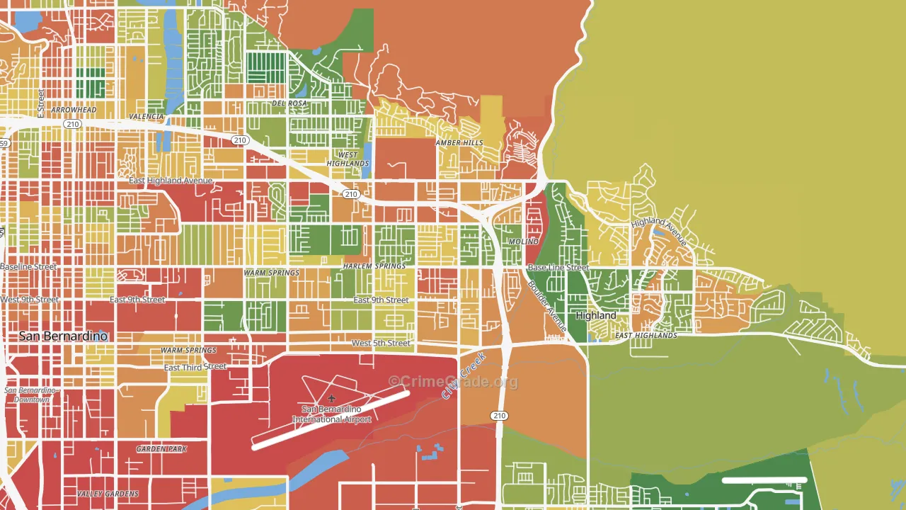 Highland, CA Map of Robbery Rates