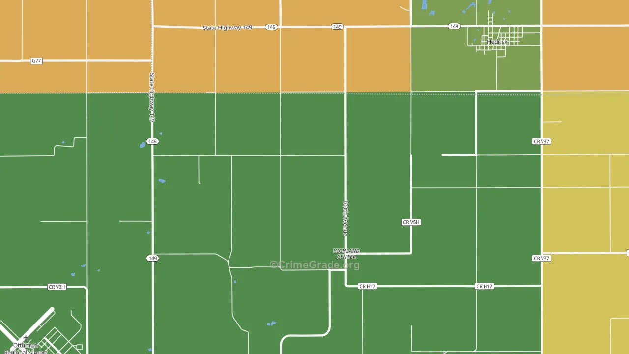 Highland Center, IA Map of Robbery Rates