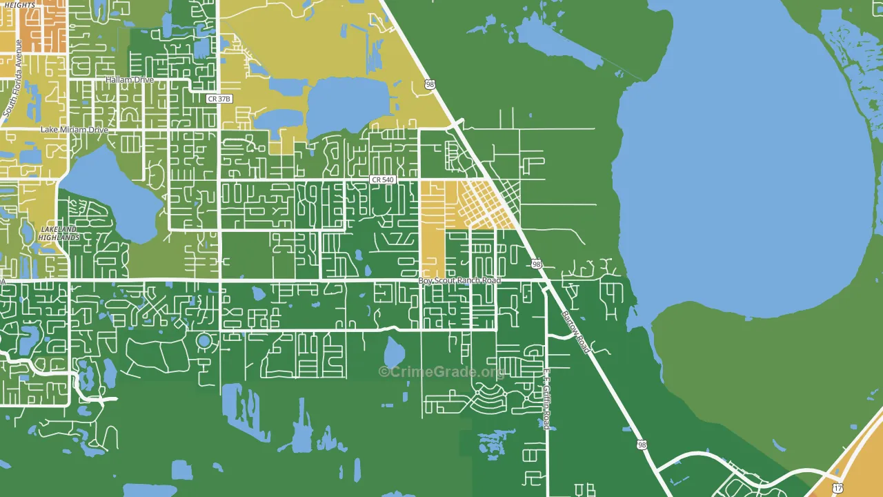 Highland City, FL Map of Robbery Rates