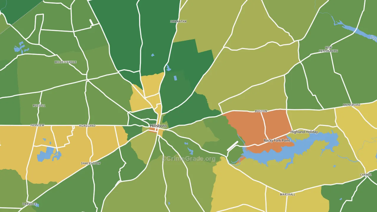 Highland County, OH Map of Robbery Rates