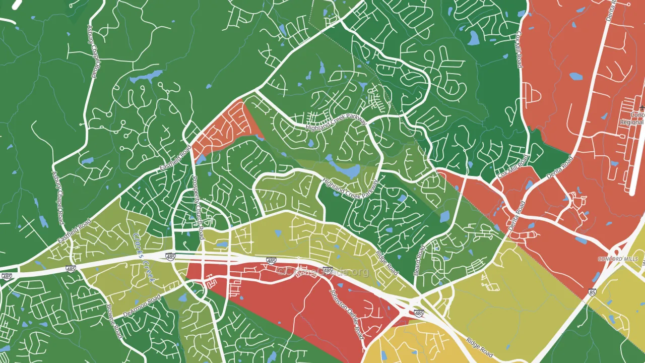 Highland Creek, Charlotte, NC Map of Robbery Rates