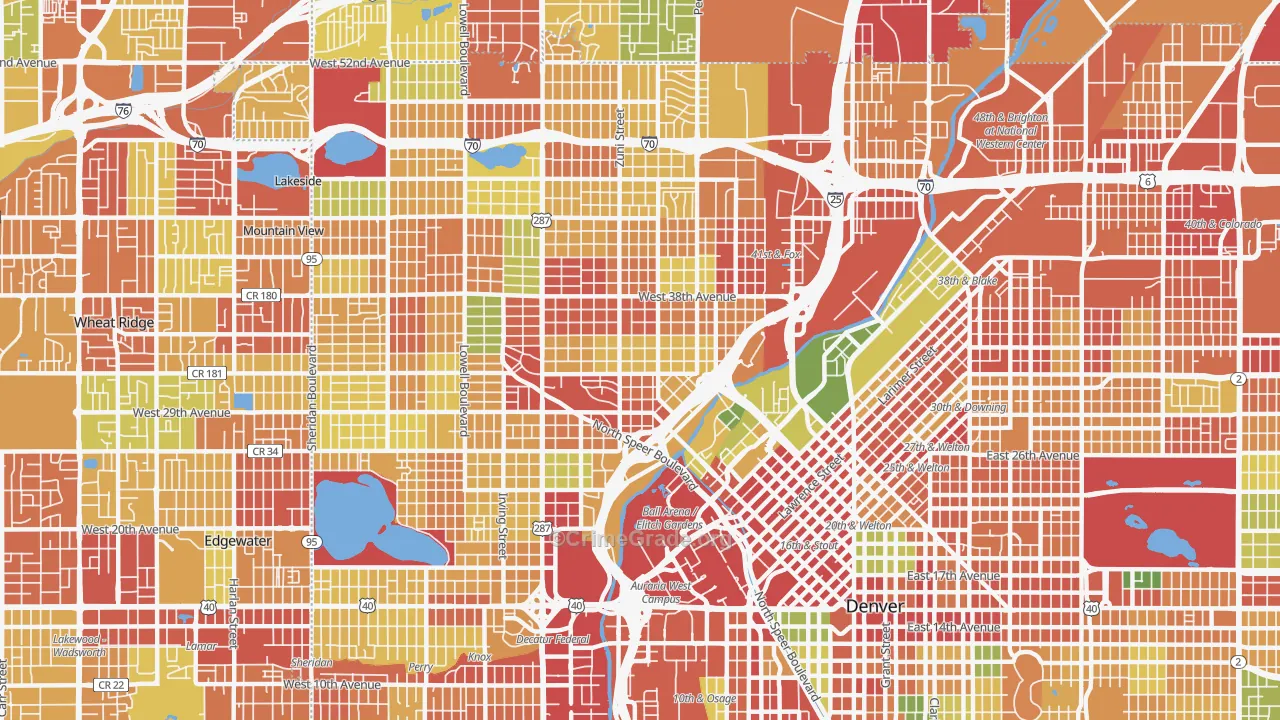 Highland, Denver, CO Map of Robbery Rates