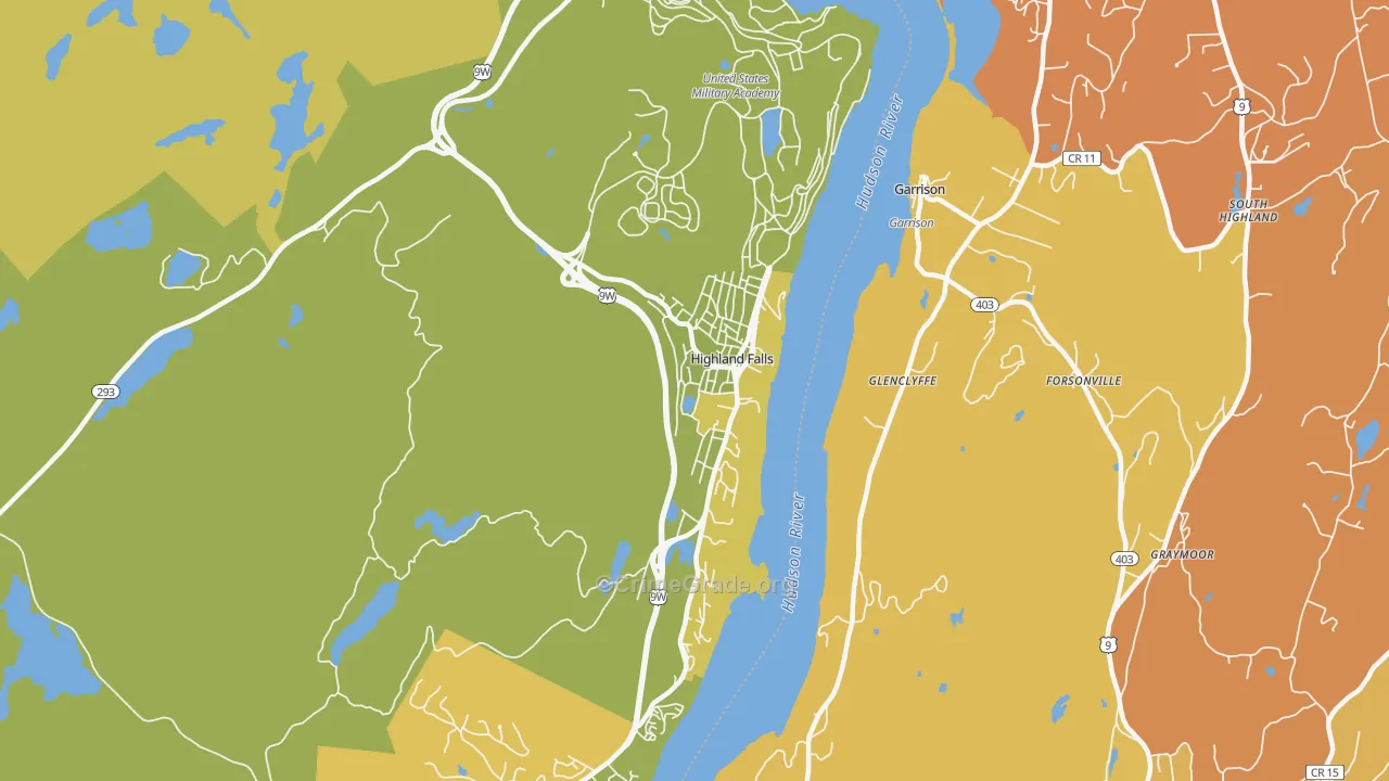 Highland Falls, NY Map of Robbery Rates