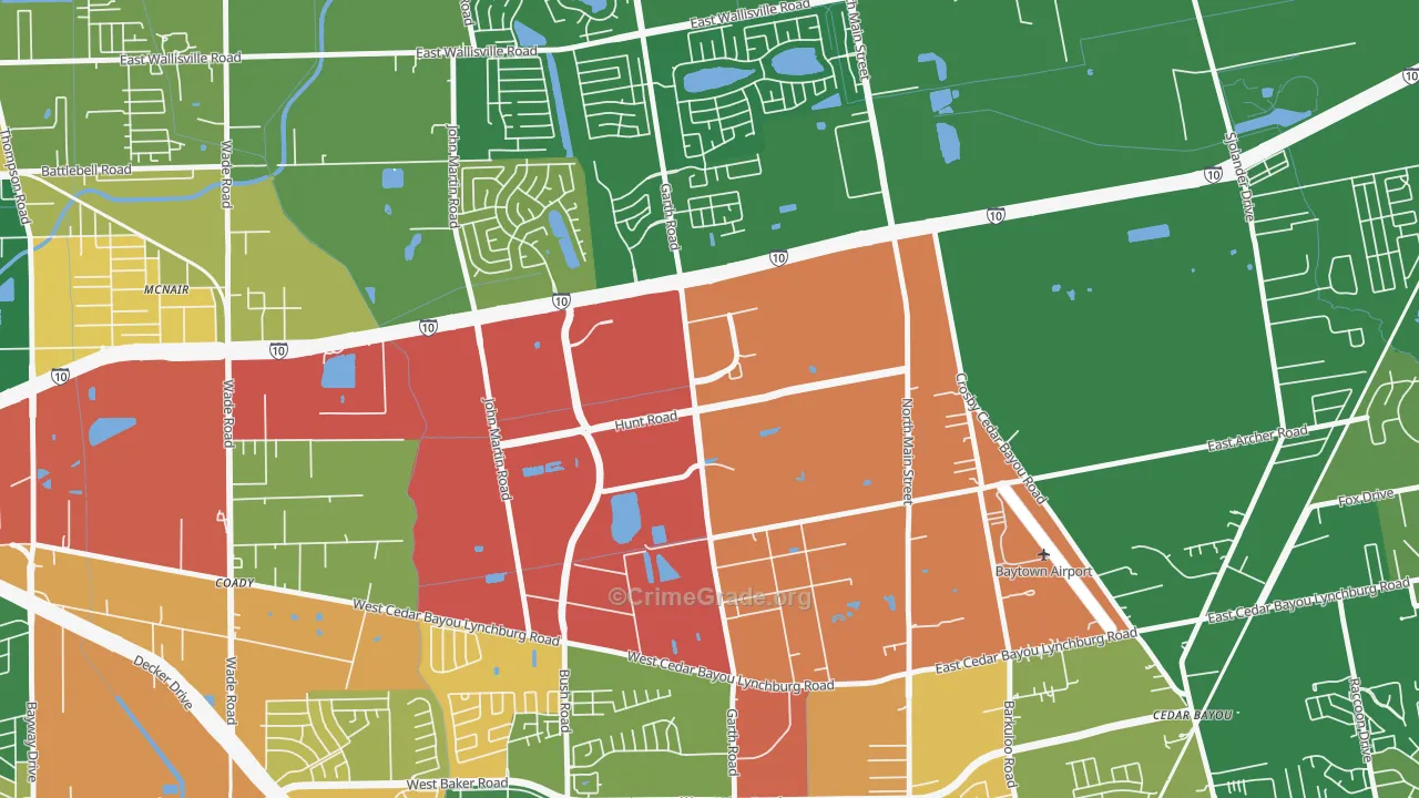 Highland Farms, Baytown, TX Map of Robbery Rates