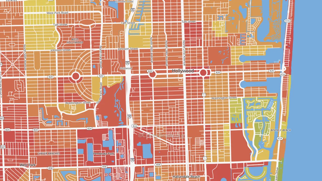 Highland Garden, Hollywood, FL Map of Robbery Rates