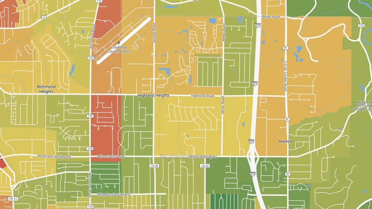 Highland Heights, OH Map of Robbery Rates