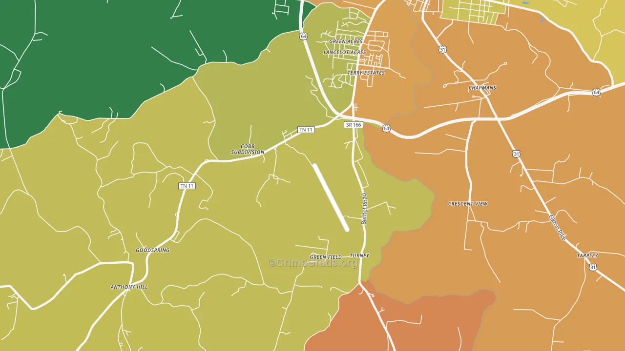 Highland Heights, TN Map of Robbery Rates