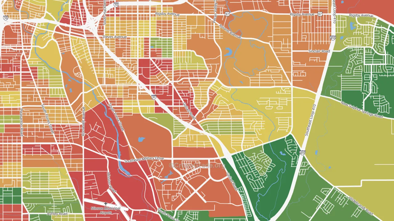 Highland Hills, San Antonio, TX Map of Robbery Rates