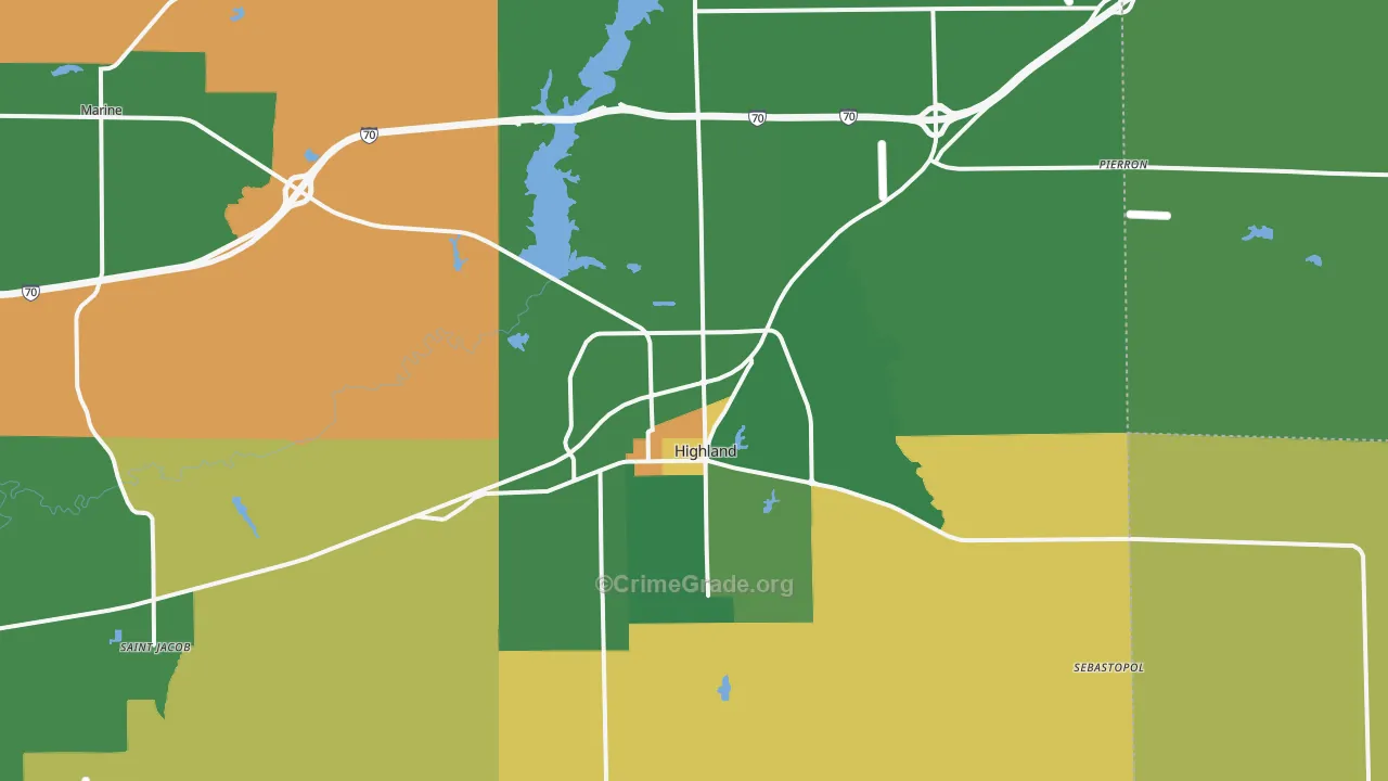 Highland, IL Map of Robbery Rates