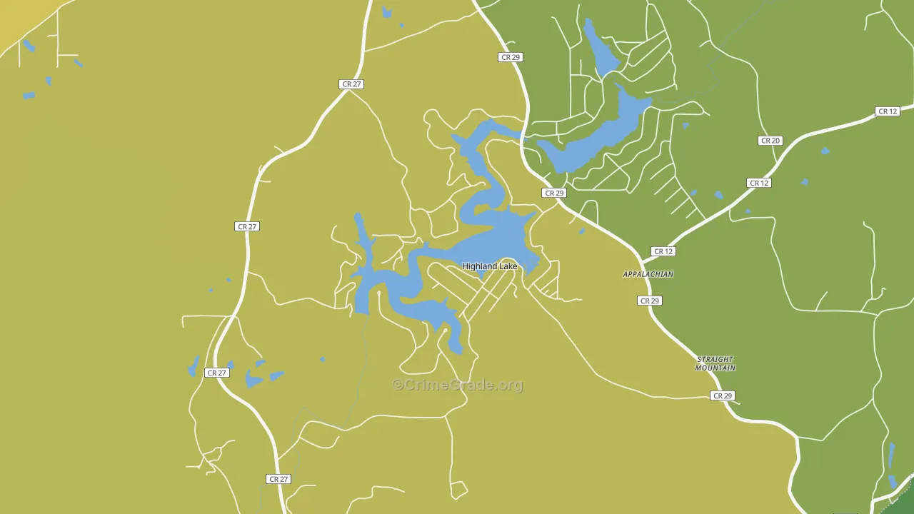 Highland Lake, AL Map of Robbery Rates