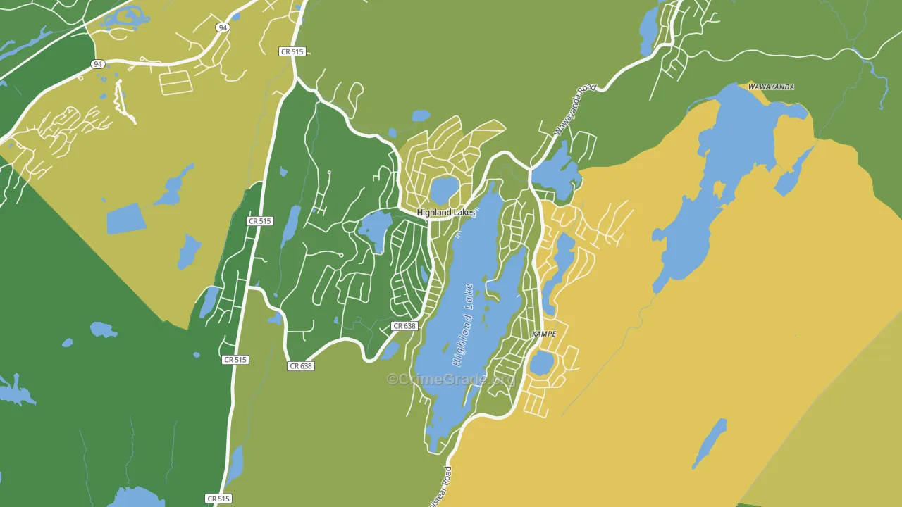 Highland Lake, NJ Map of Robbery Rates