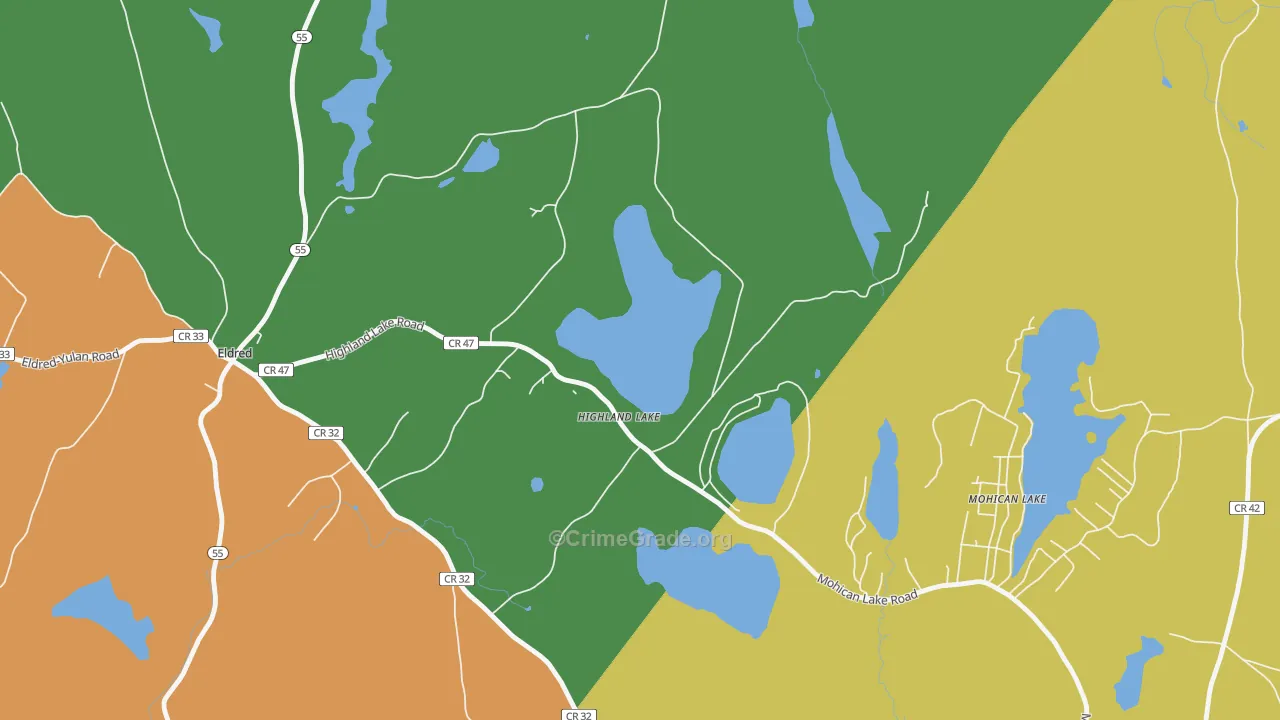 Highland Lake, NY Map of Robbery Rates