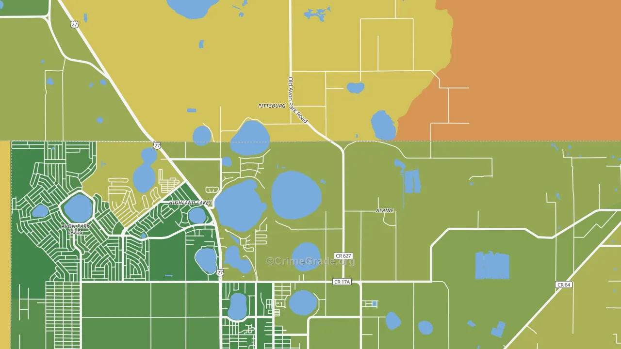 Highland Lakes, FL Map of Robbery Rates