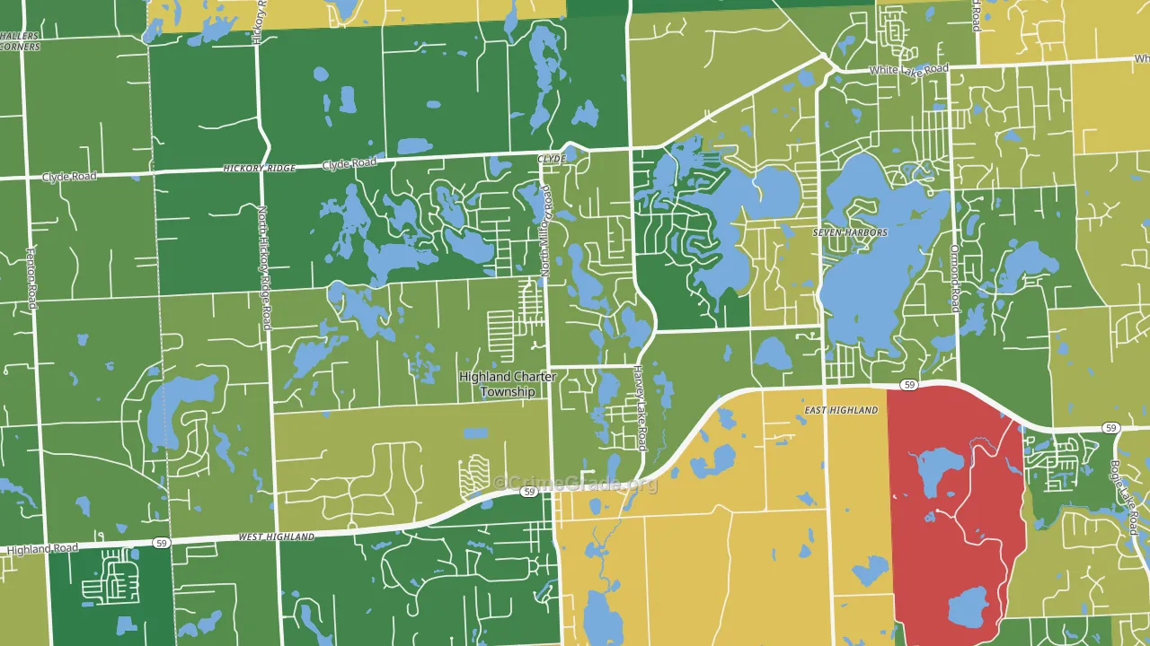 Highland, MI Map of Robbery Rates