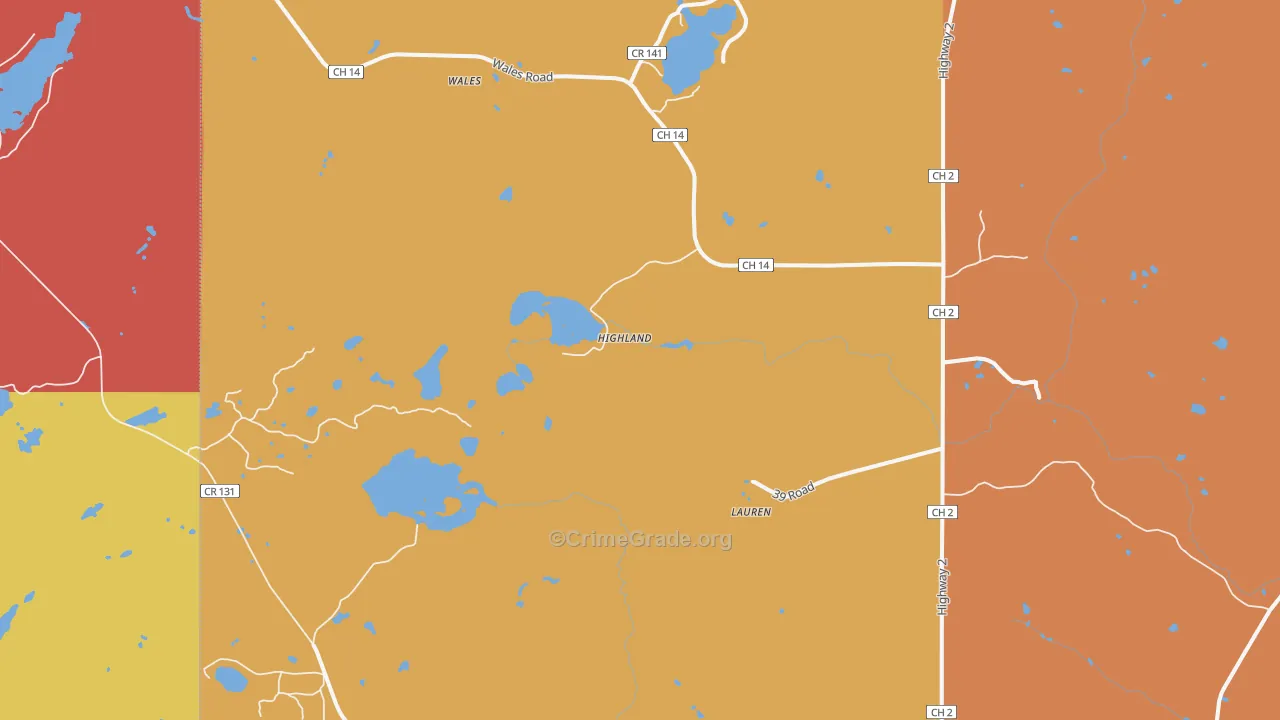 Highland, MN Map of Robbery Rates