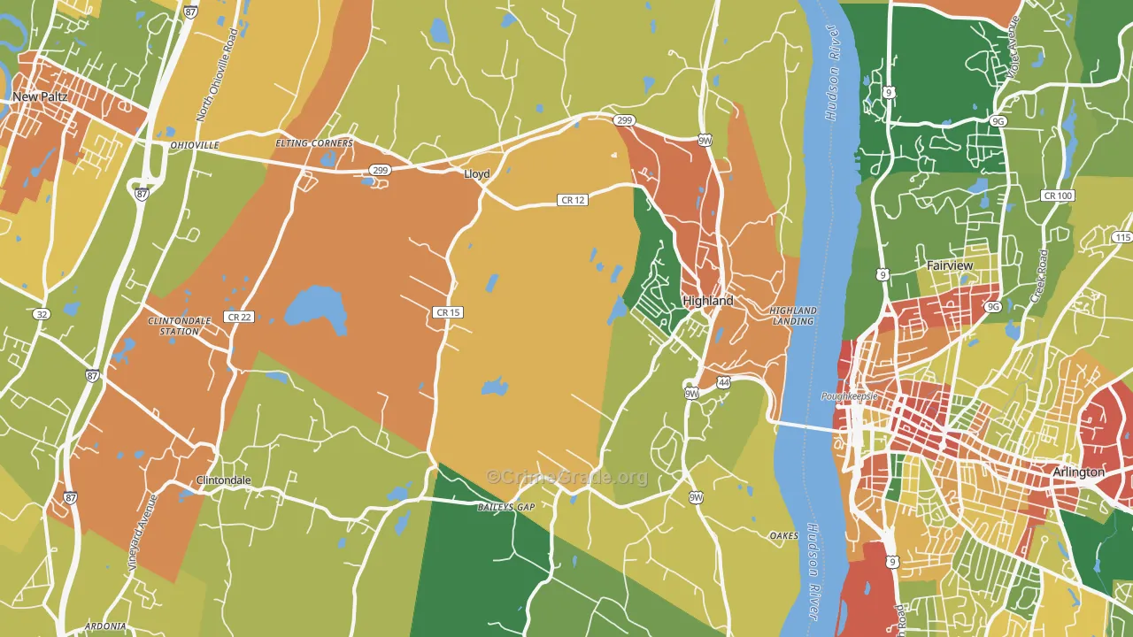 Highland, NY Map of Robbery Rates