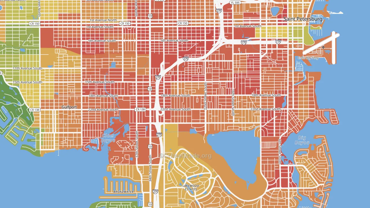 Highland Oaks, St. Petersburg, FL Map of Robbery Rates