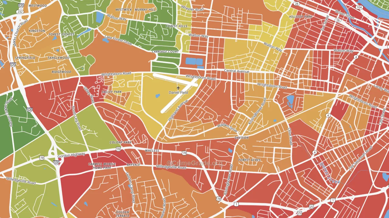 Highland Park, Augusta, GA Map of Robbery Rates