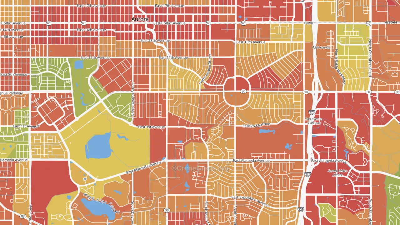 Highland Park, Aurora, CO Map of Robbery Rates