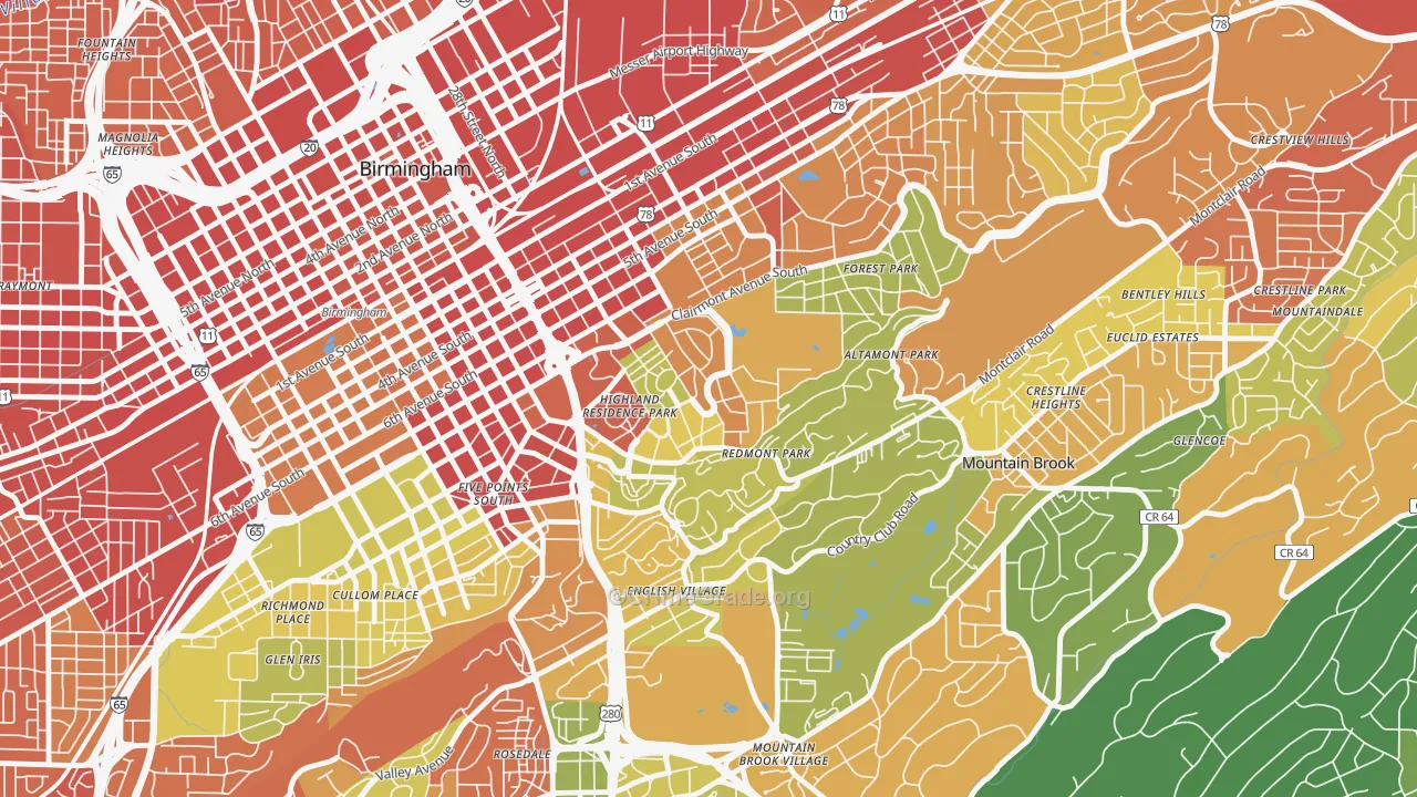 Highland Park, Birmingham, AL Map of Robbery Rates