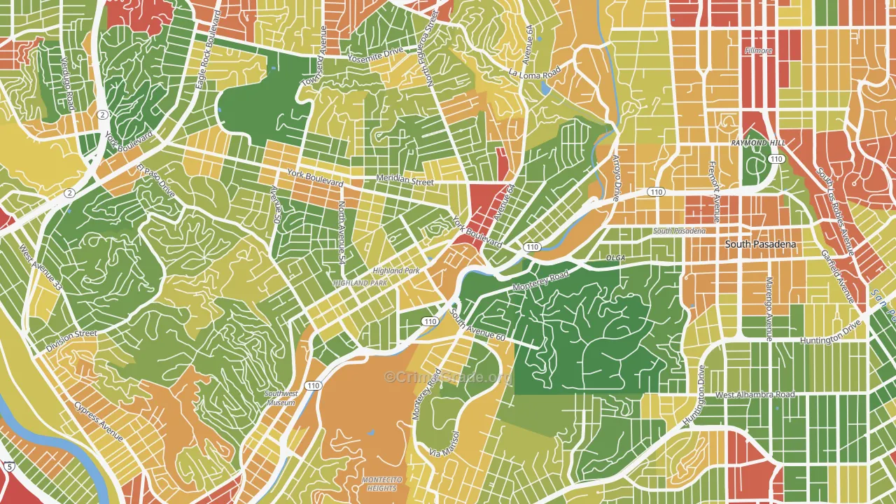 Highland Park, Los Angeles, CA Map of Robbery Rates