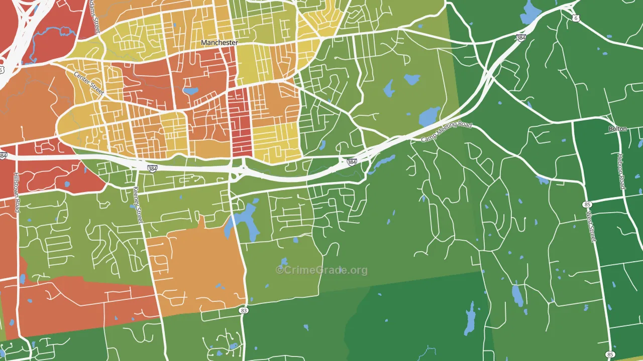 Highland Park, Manchester, CT Map of Robbery Rates