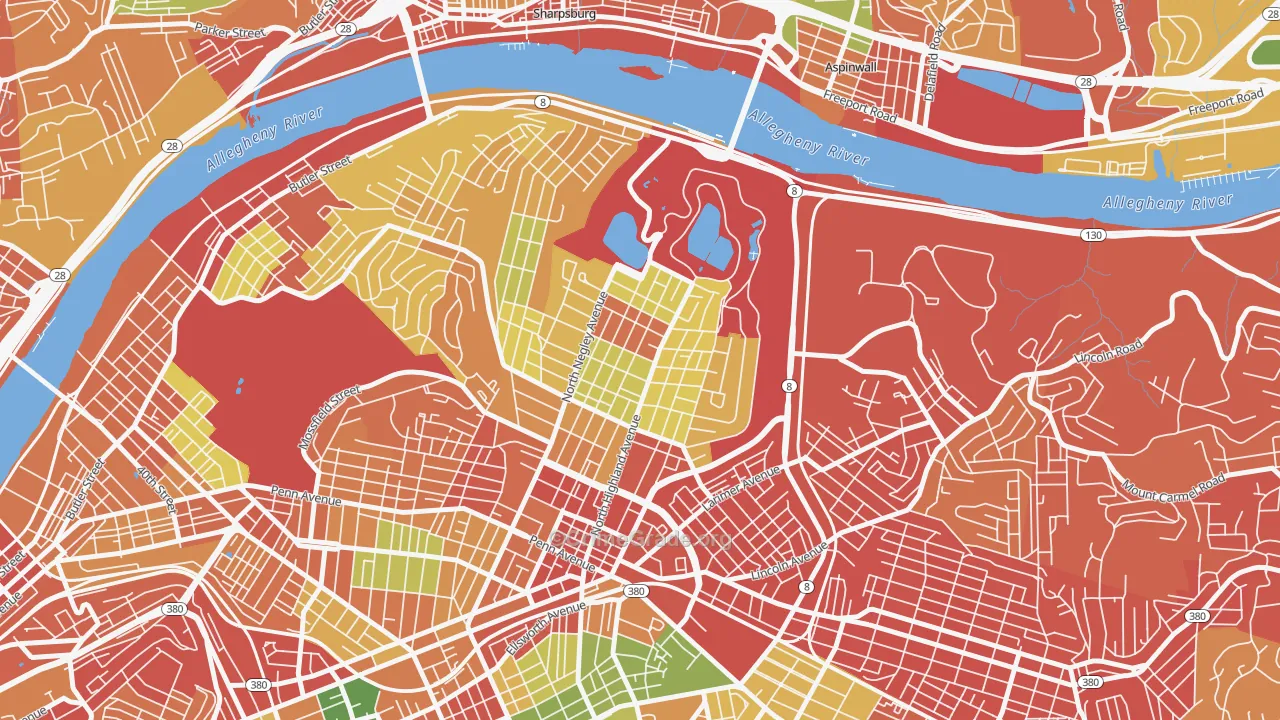Highland Park, Pittsburgh, PA Map of Robbery Rates
