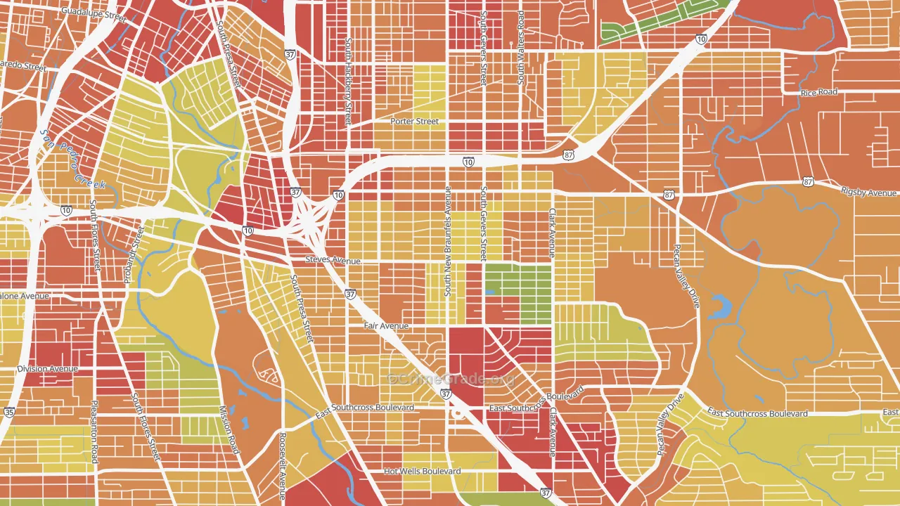 Highland Park, San Antonio, TX Map of Robbery Rates