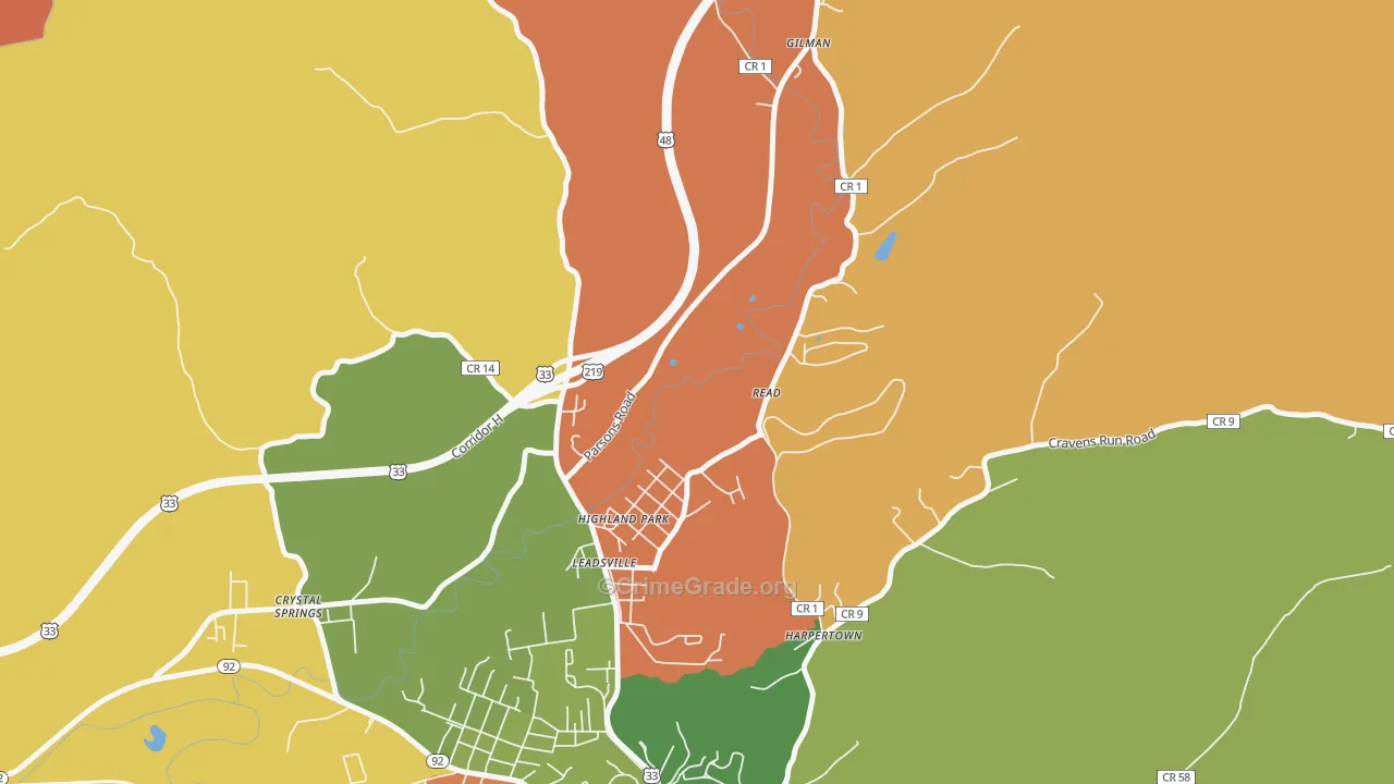 Highland Park, WV Map of Robbery Rates