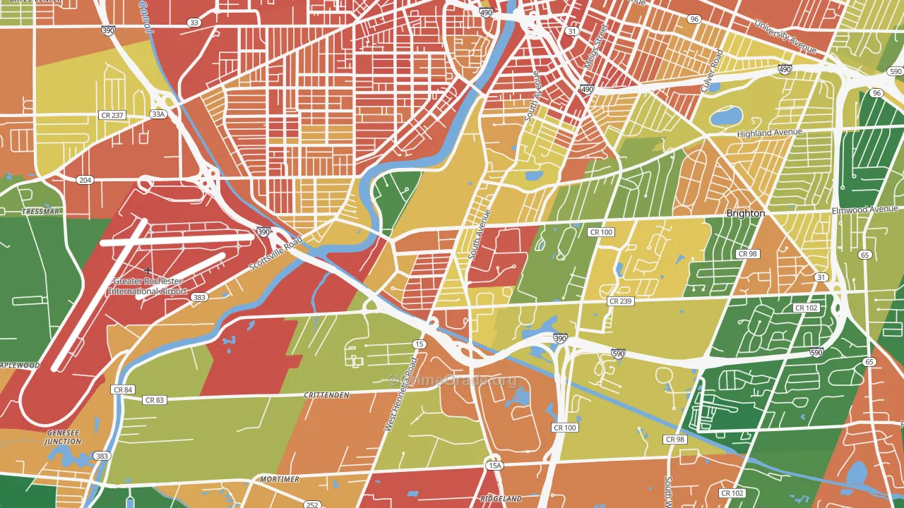 Highland, Rochester, NY Map of Robbery Rates