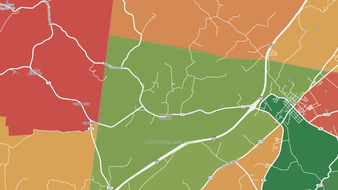 Highland Spring, KY Map of Robbery Rates