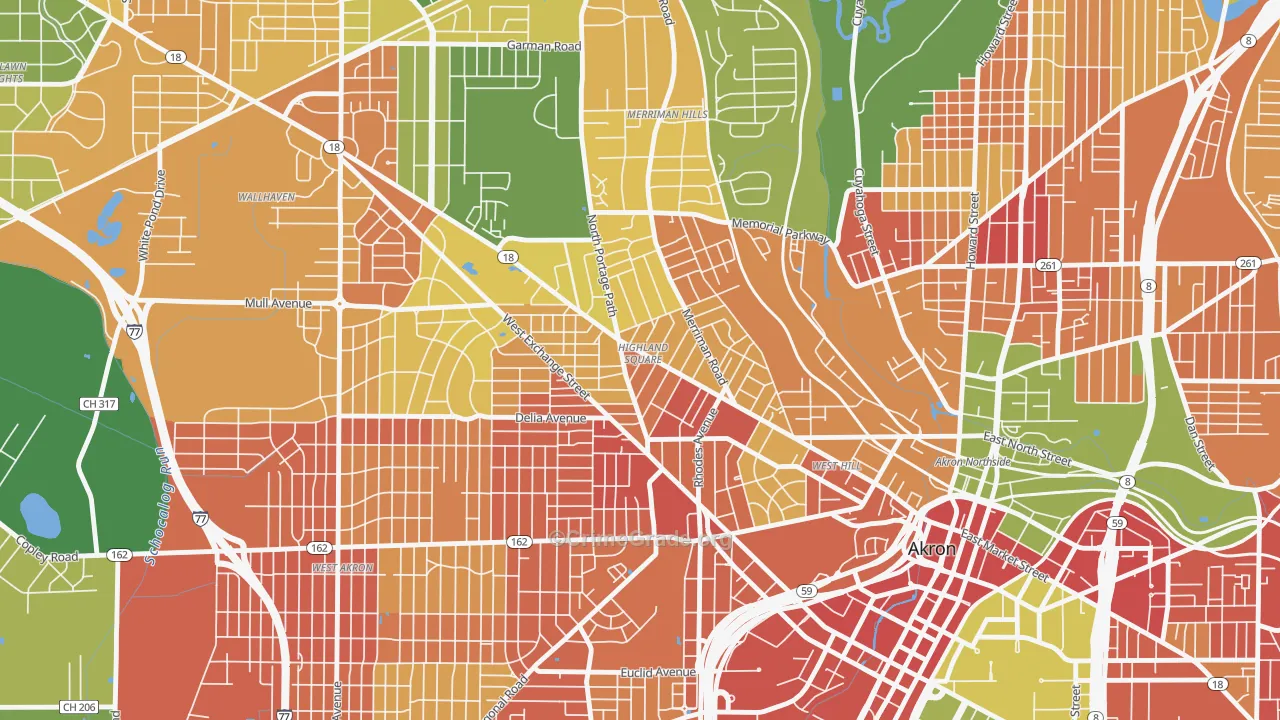 Highland Square, Akron, OH Map of Robbery Rates
