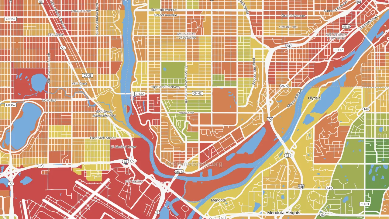 Highland, St. Paul, MN Map of Robbery Rates