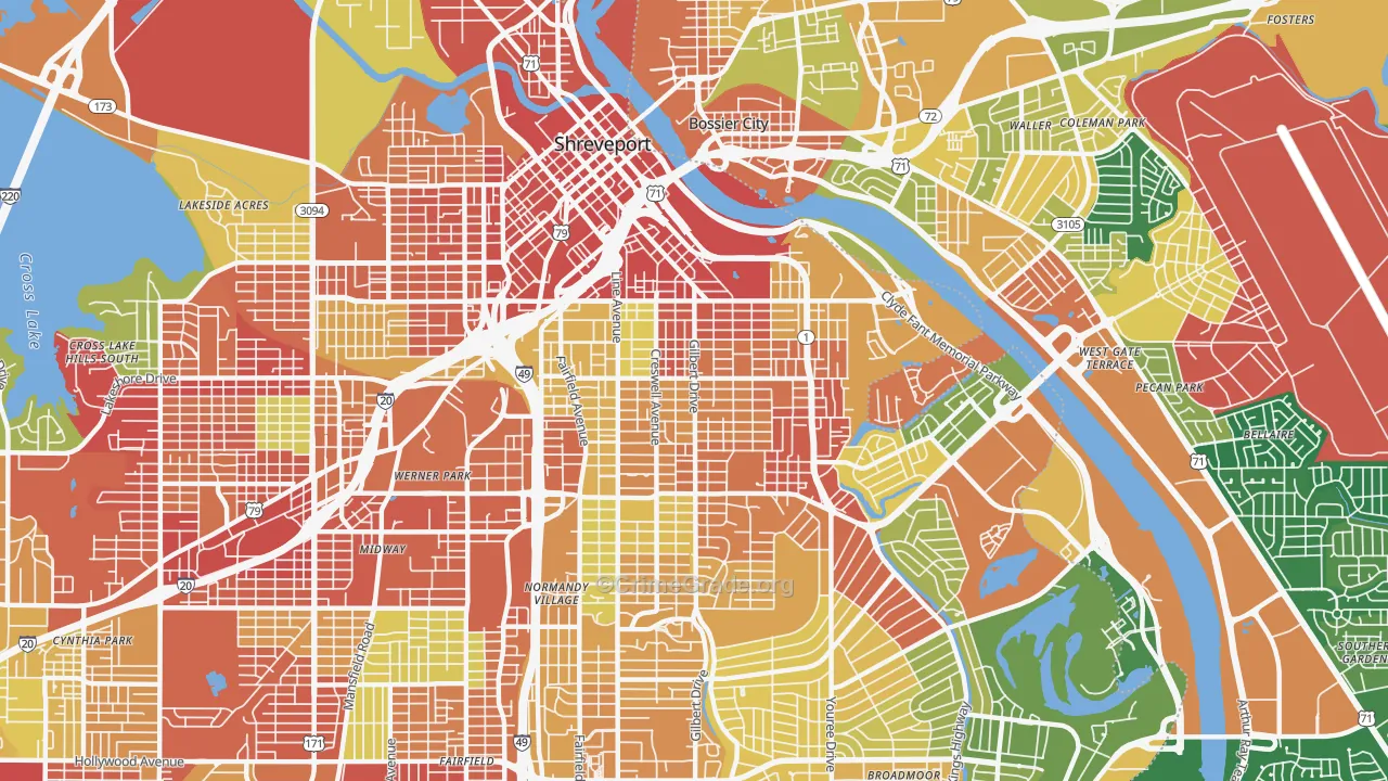 Highland-Stoner Hill, Shreveport, LA Map of Robbery Rates