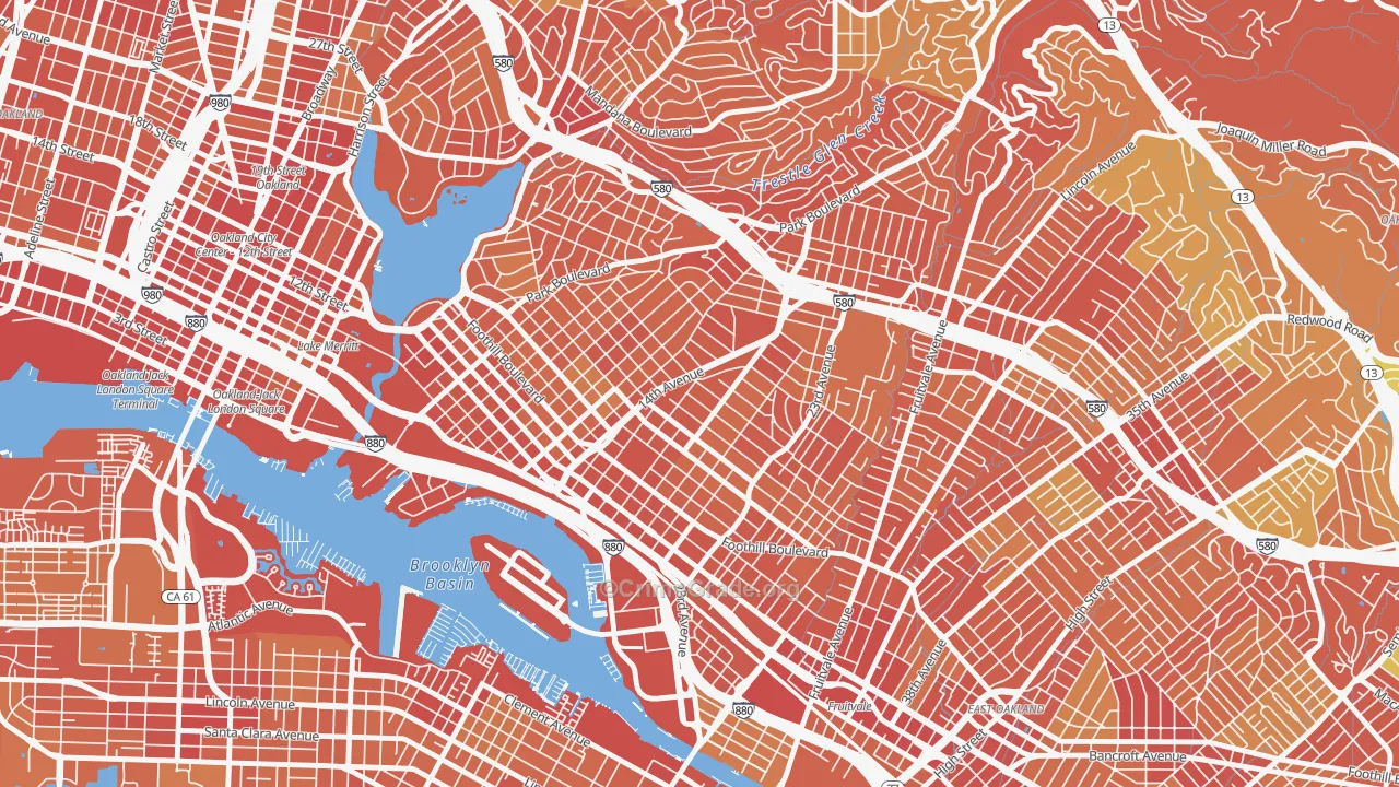 Highland Terrace, Oakland, CA Map of Robbery Rates