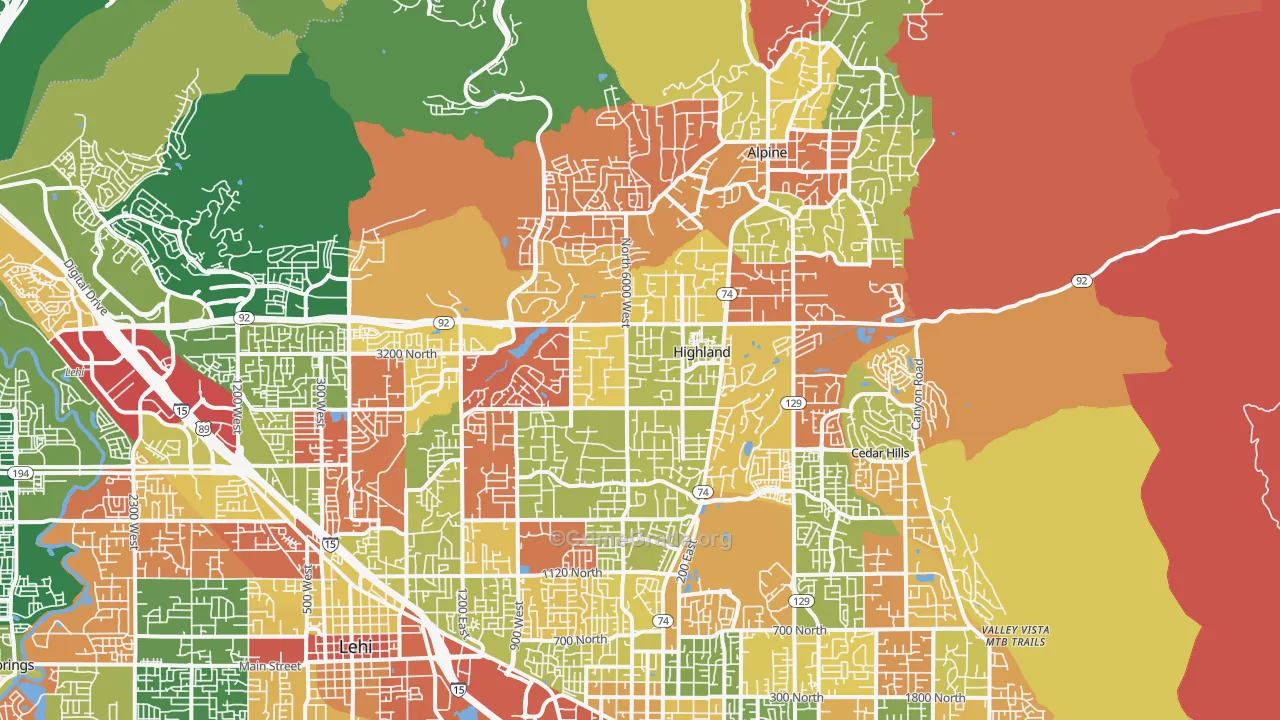 Highland, UT Map of Robbery Rates