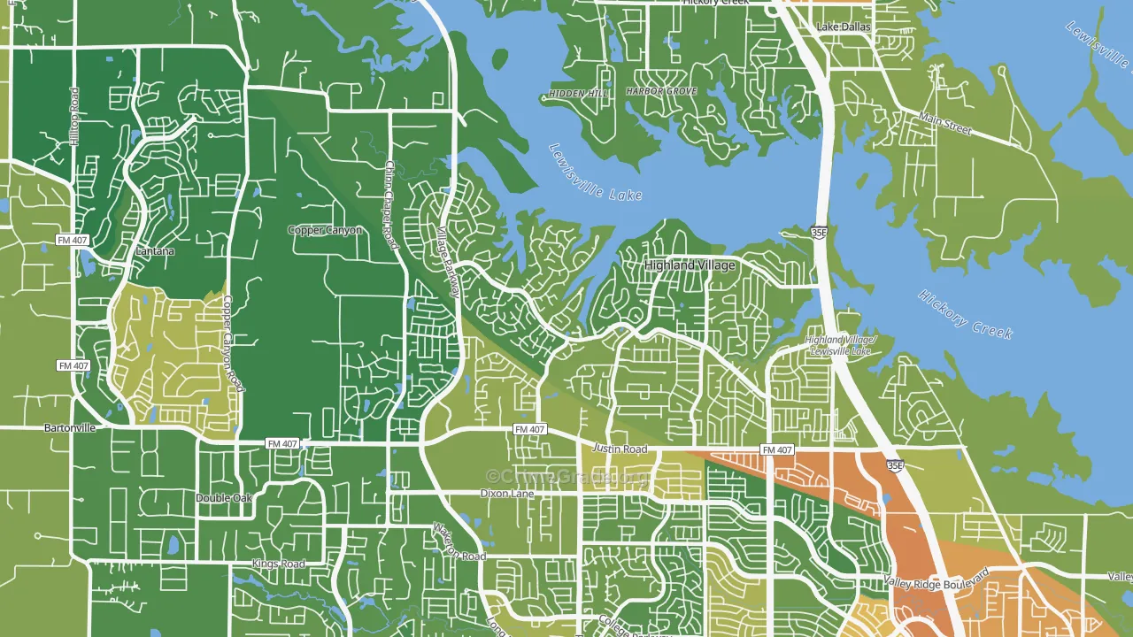 Highland Village, TX Map of Robbery Rates
