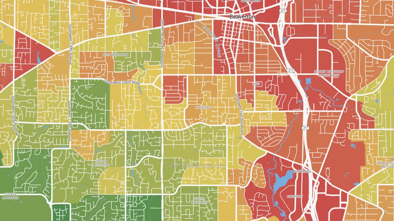 Highlands, Beaverton, OR Map of Robbery Rates