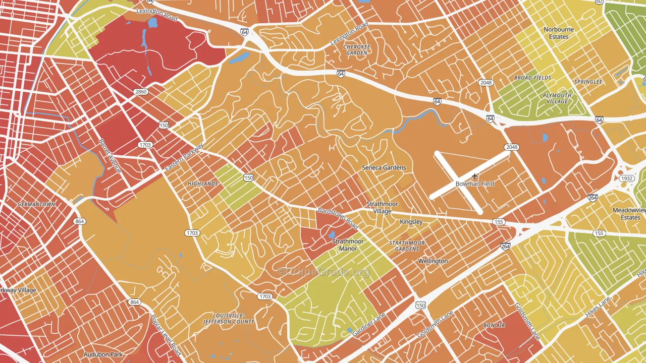 Highlands Douglass, Louisville, KY Map of Robbery Rates