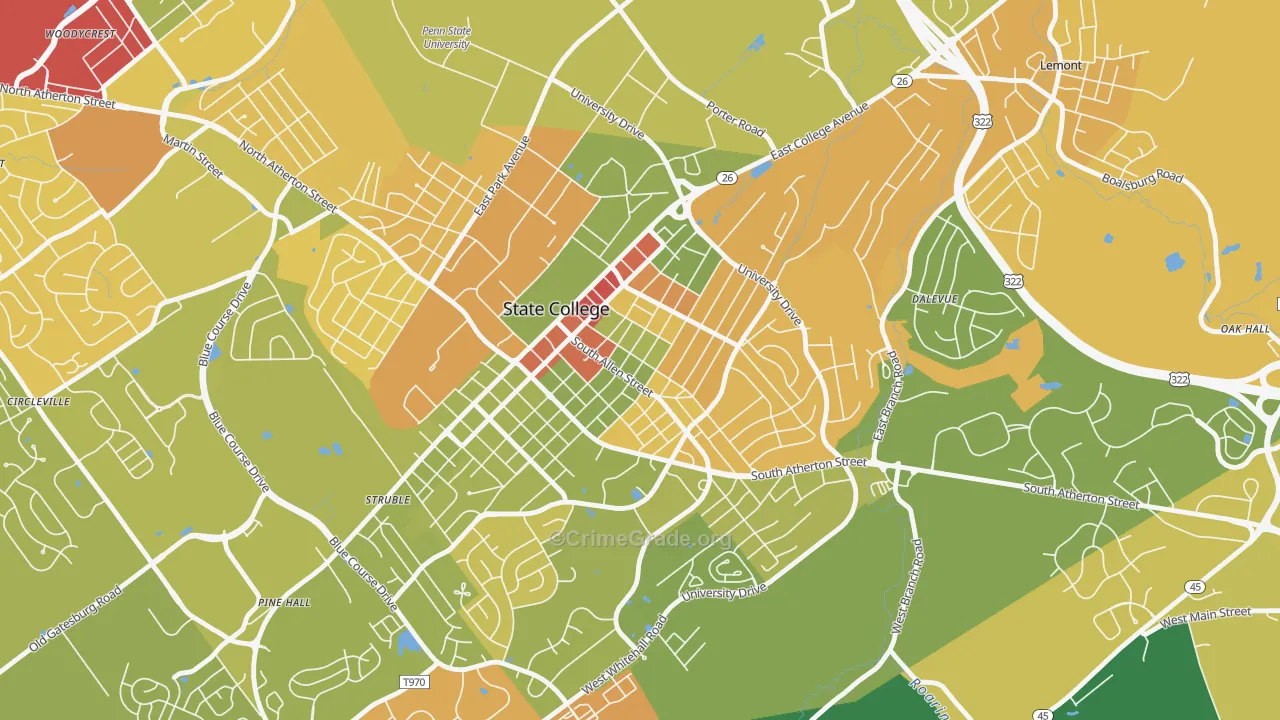 Highlands Historic District, State College, PA Map of Robbery Rates