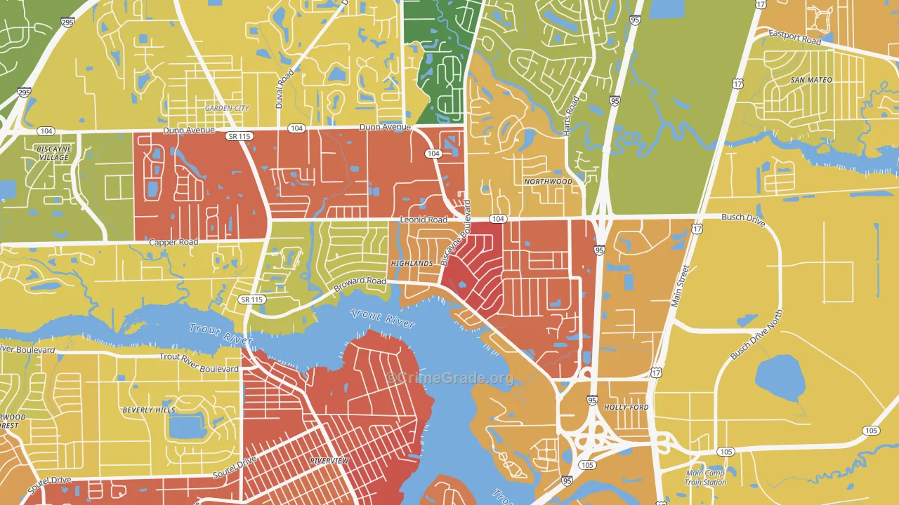 Highlands, Jacksonville, FL Map of Robbery Rates