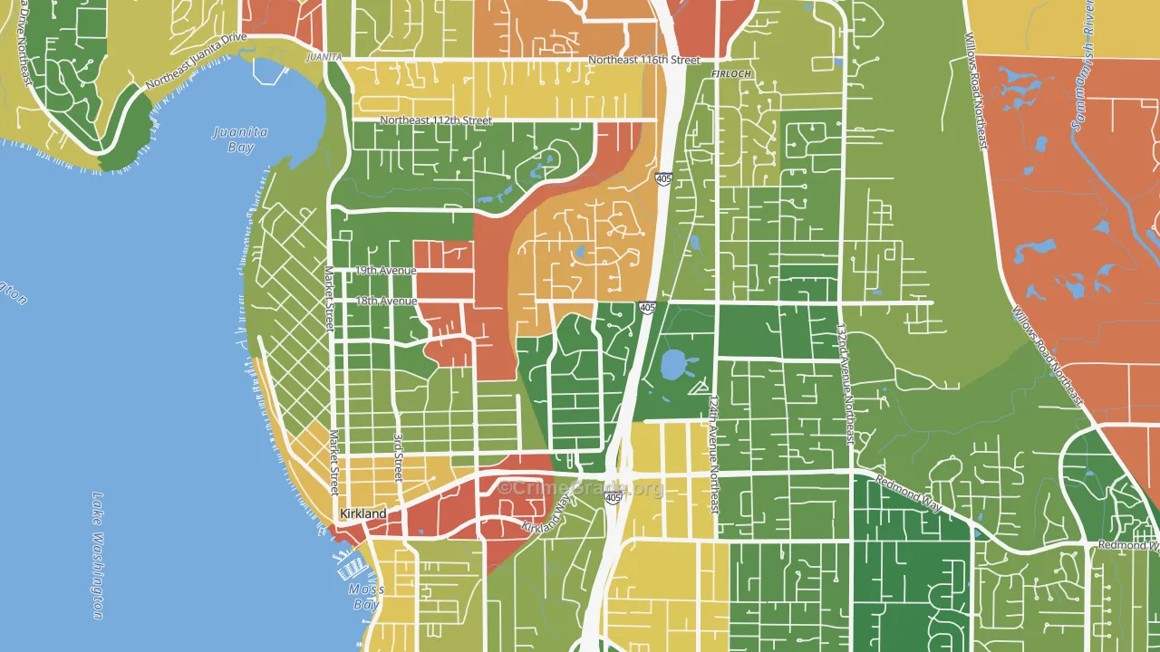 Highlands-Kirkland, Kirkland, WA Map of Robbery Rates