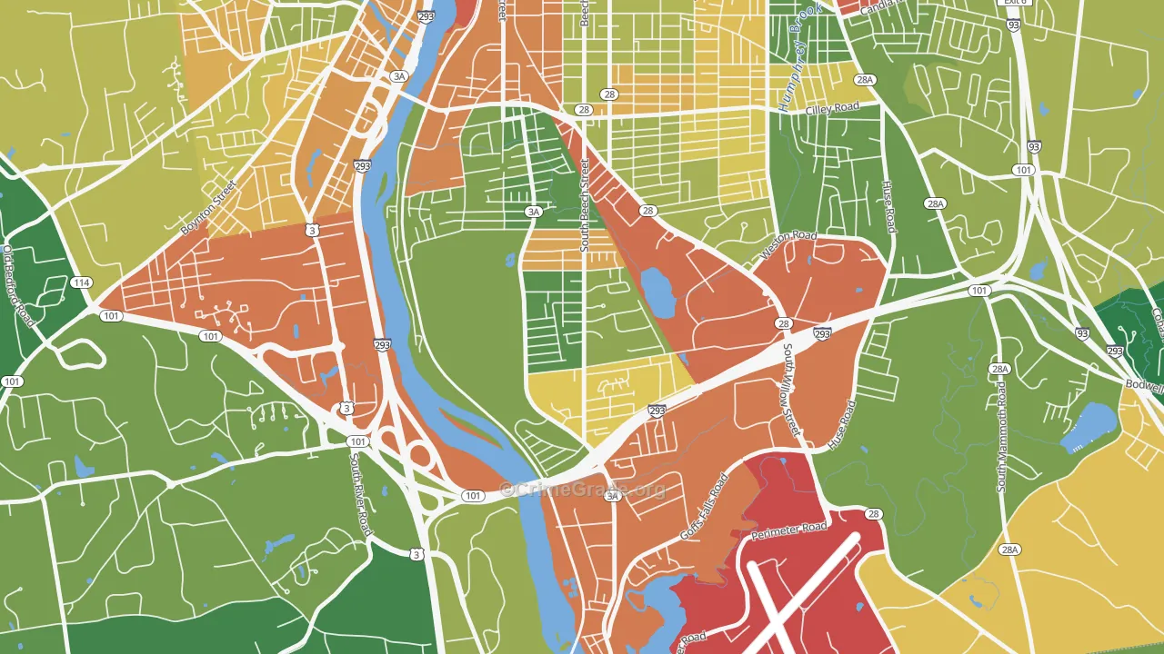 Highlands, Manchester, NH Map of Robbery Rates