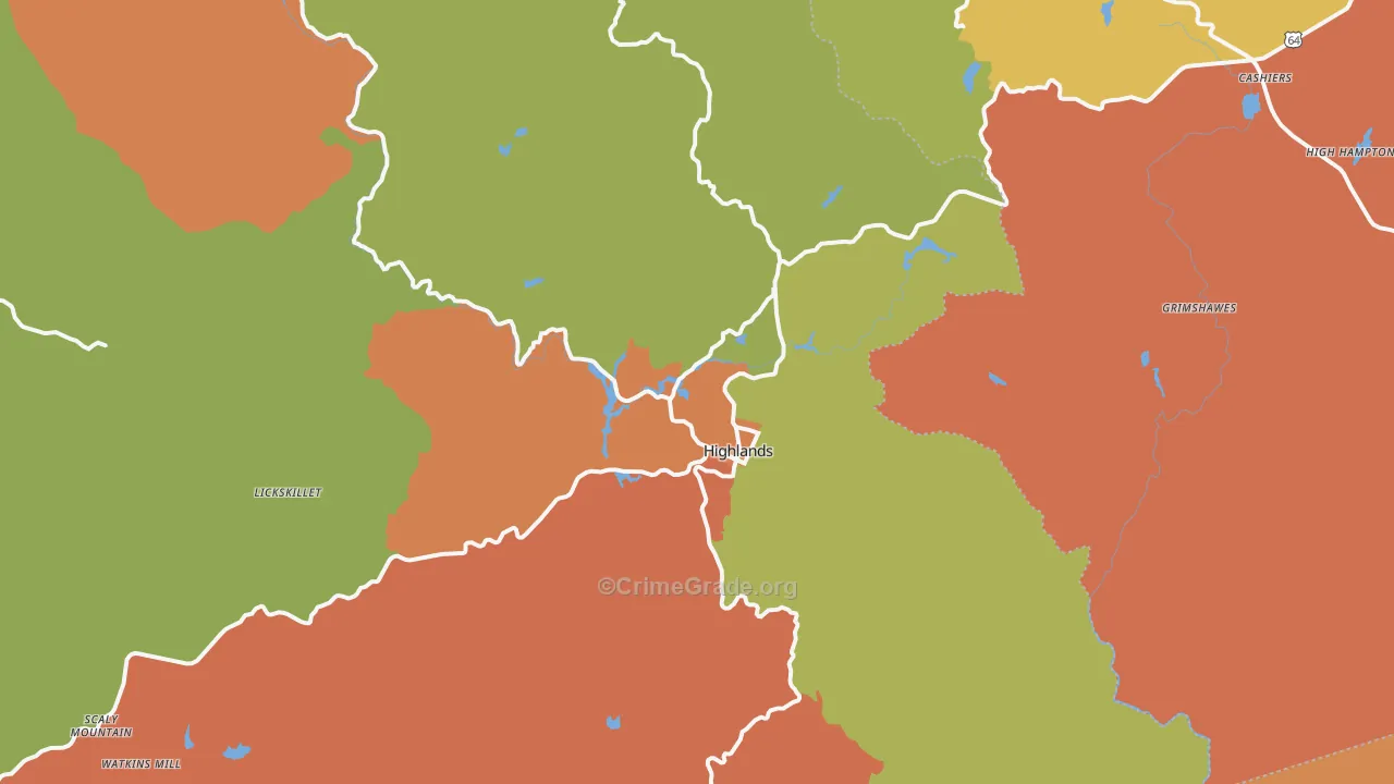 Highlands, NC Map of Robbery Rates